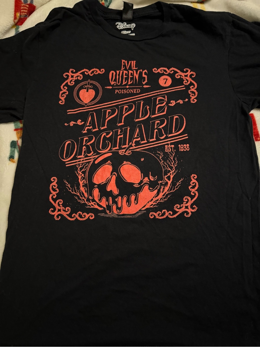 Disney Black T-Shirt with Red Apple Orchard Graphic